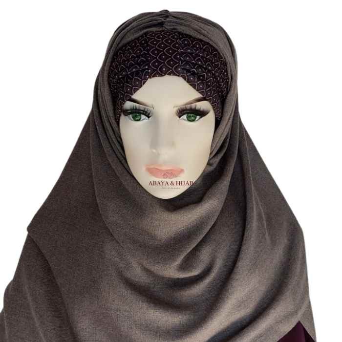 Hijab gris avec bandeau a motif Hijab gris avec bandeau a motif