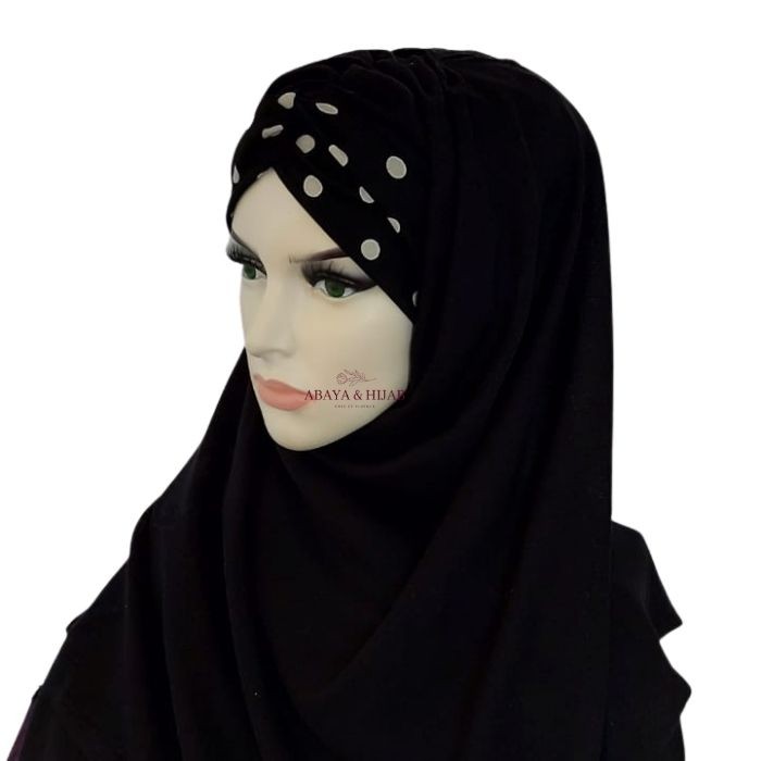hijab noir a pois bonnet croisé pas cher