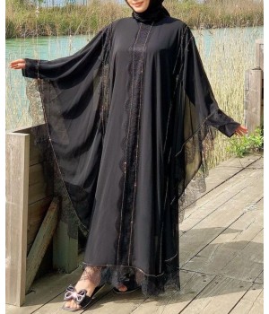 Abaya noire Jihane - Abaya femme à dentelle