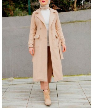 Manteau long Kenza beige - Trench coat femme hiver - Manteau Turc