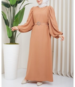 Robe Reyhan Abricot - Abaya Manche Bouffante