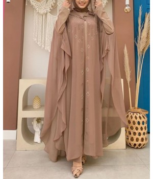 Abaya Nour Taupe - Abaya Soirée - Abaya Femme Chic