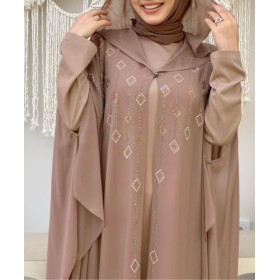 Abaya Nour Taupe - Abaya Soirée - Abaya Femme Chic