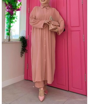 ensemble long pour femme voilée de couleur rose
