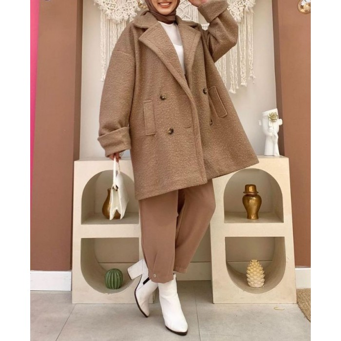 manteau hiver pour femme voilée couleur marron