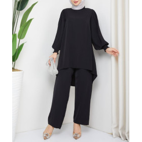 Ensemble femme voilée tunique pantalon de couleur noir