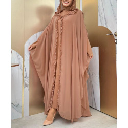 Robe de Soirée Femme Voilée Nude foncé - Abaya Asli
