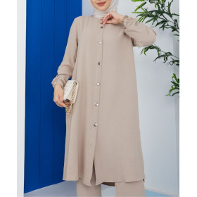 ensemble hijab chemisier pantalon de couleur beige