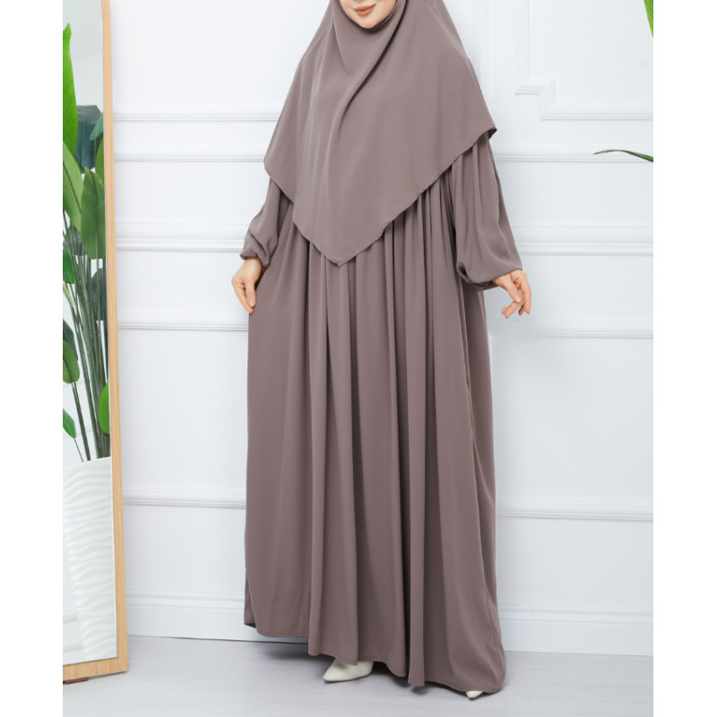 Abaya Khimar Couleur Taupe - Abaya Ample et Khimar en Soie de Medine