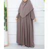 Abaya Khimar Couleur Taupe - Abaya Ample et Khimar en Soie de Medine