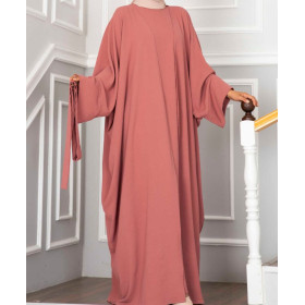 ensemble abaya kimono de couleur rose