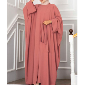 ensemble kimono abaya char3i de couleur rose