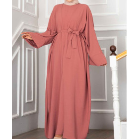 ensemble deux pièces abaya kimono rose