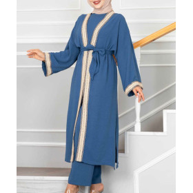 ensemble kimono femme voilée de couleur bleu