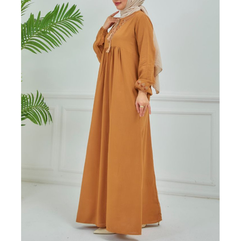 robe musulmane broderie marron