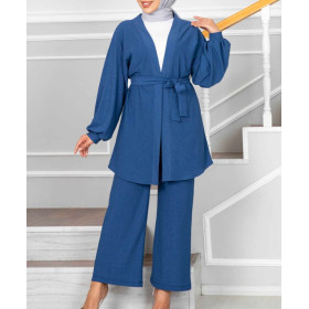 ensemble kimono pantalon femme voilée de couleur bleu
