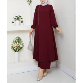 ensemble femme voilée chic rouge bordeaux